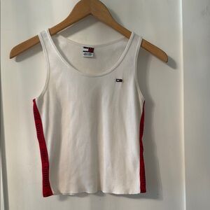 Tommy Hilfiger White and Red Fitted Crop Tank Top